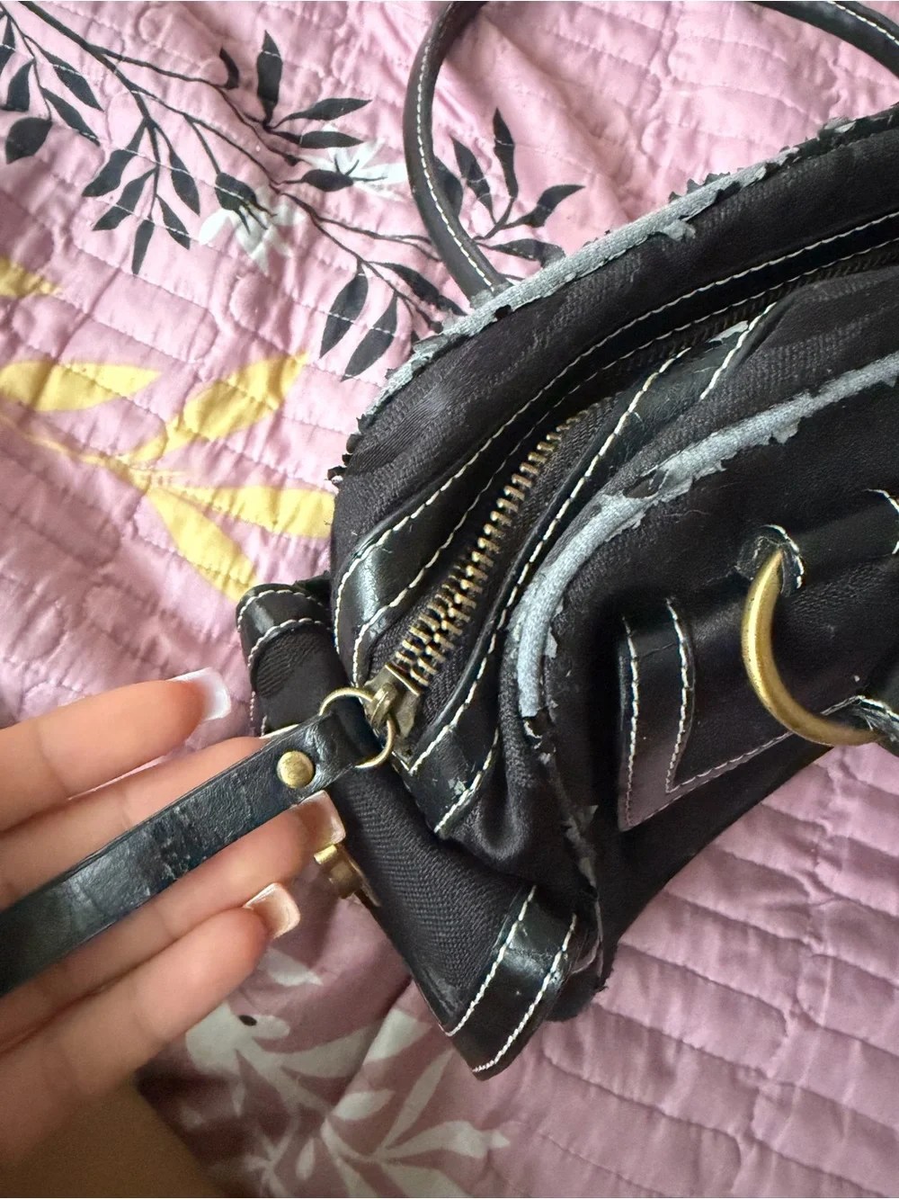 Coach Black Satchel with Gold Buckle Accent